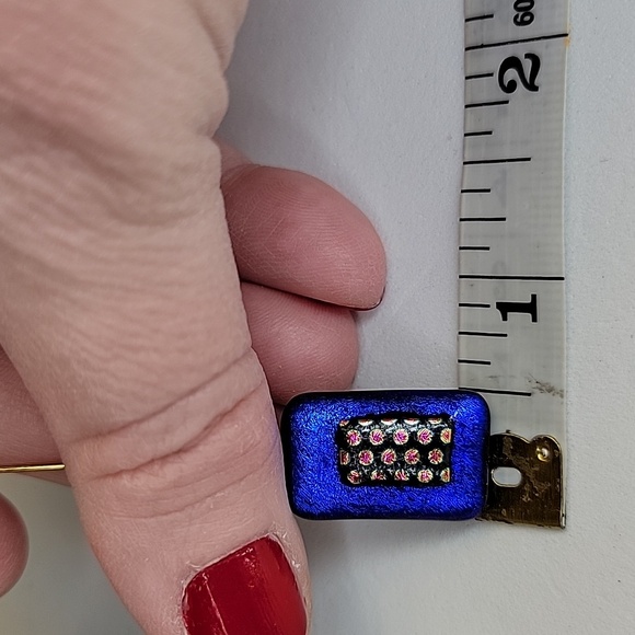 Hand Crafted Dichroic Gemoetric Blue Red Purple Gold Stick lapPin 1/2" x 3" #2 - Picture 11 of 11